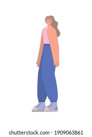 woman with blond hair and a blue jeans vector illustration design