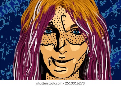 mulher com cabelo loiro revista em quadrinhos colorida fechar desenho pop art estilo ilustração
