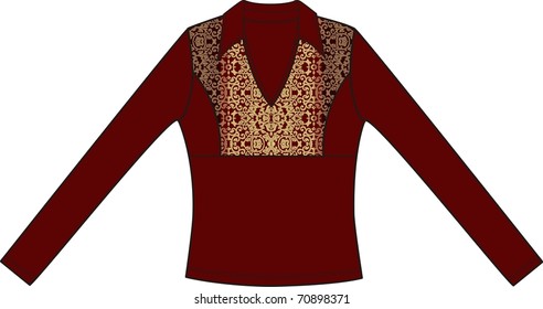 Woman blouse with print and embroidery (vector).