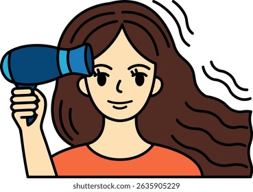uma mulher soprando cabelo com secador de cabelo