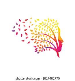 Woman Blowing Tree Vector Template Design. Woman Face Leaf Vector Design.