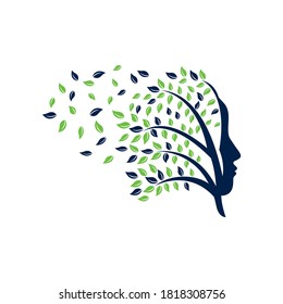 Woman Blowing Tree Vector Template Design. Woman Face Leaf Vector Design.