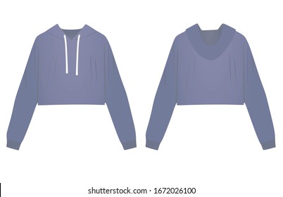 Woman Blue Crop Hoodie. Vector Illustration