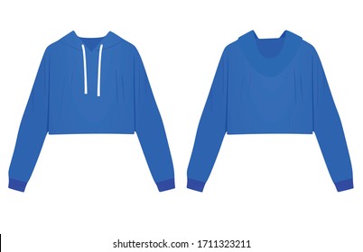Woman blue crop hoodie. vector illustration