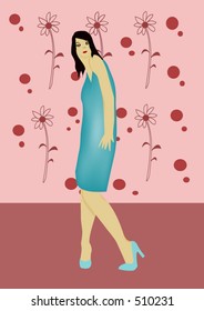 A woman in a blue dress