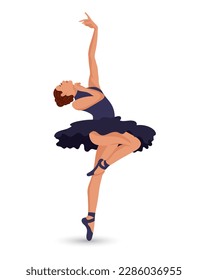 A woman in a blue dress is dancing ballet. Classical ballet. Illustration, poster, vector