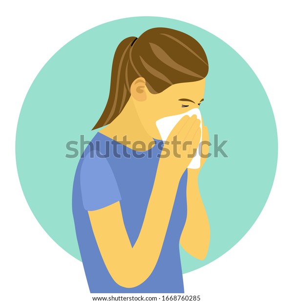 Woman Blue Dress Sneezing Handkerchief Sneezing Stock Vector (Royalty ...