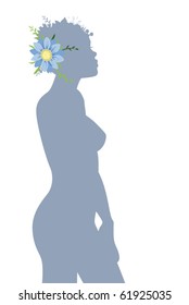 woman with blue flower