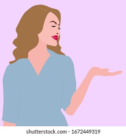 Woman in blue, illustration, vector on white background.