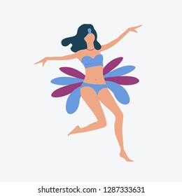 Woman in blue and purple carnival costume. Dancing, festive, masquerade. Can be used for topics like celebration, greeting, seasonal