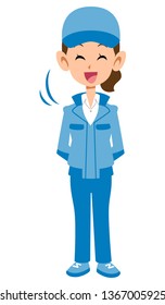 A woman in a blue workwear