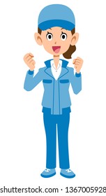 Woman in blue workwear posing