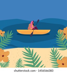woman with boat and adventure rowing