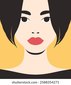 Woman with bob haircut abstract minimalist portrait in retro style. Vector illustration