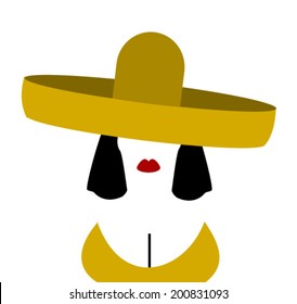 woman with bob haircut wearing sombrero and top