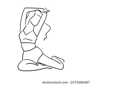 Woman body aestnetic continuous line art drawing isolated on white background. Yoga, fitness, healthy line art. Vector illustration	