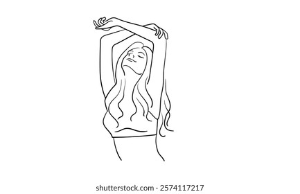 Woman body aestnetic continuous line art drawing isolated on white background. Yoga, fitness, healthy line art. Vector illustration	