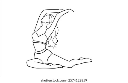 Woman body aestnetic continuous line art drawing isolated on white background. Yoga, fitness, healthy line art. Vector illustration	