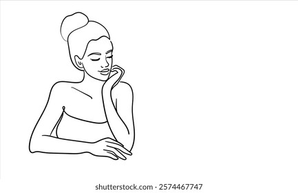 Woman body aestnetic continuous line art drawing isolated on white background. Yoga, fitness, healthy line art. Vector illustration	