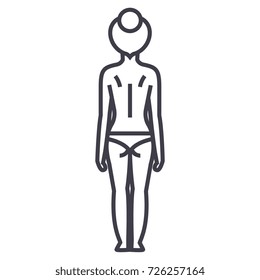 woman body back vector line icon, sign, illustration on background, editable strokes