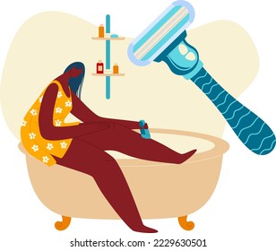Woman body beauty care vector illustration, girl person character shave legs skin care mask procedure
