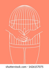 Woman body in a cage. Body positivity. Vector illustration