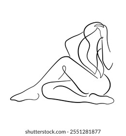 Woman Body Continuous One Line Drawing. Female Figure Creative Contemporary Abstract Drawing. Beauty Fashion Female Body, Vector Minimalist Art for Fashion Design, Wall Art, Prints, Posters. Not AI