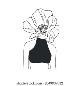Woman body with flower. Surreal vector hand drawing of a female body. Mystical girl. Spiritual art. 