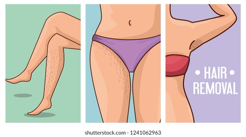 woman body with hair removal icons