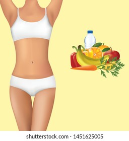 Woman body with healthy  food, vector