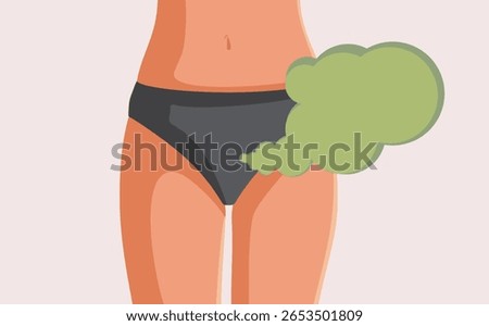 
Woman with Body Odor Problem of her Private Area Vector Illustration. genital discharge smelling as symptom of a serious bacterial infection
