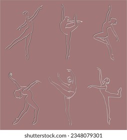 Iconos de contorno corporal de la mujer. Niñas de bailarinas vectoriales estilizadas. Imagen abstracta del cartel de chica para centro de bienestar, deporte, baile, salón de belleza y spa. Ilustración aislada del vector