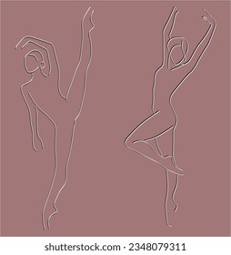 Iconos de contorno corporal de la mujer. Niñas de bailarinas vectoriales estilizadas. Imagen abstracta del cartel de chica para centro de bienestar, deporte, baile, salón de belleza y spa. Ilustración aislada del vector