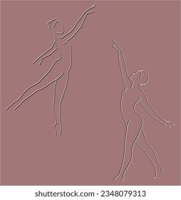 Iconos de contorno corporal de la mujer. Niñas de bailarinas vectoriales estilizadas. Imagen abstracta del cartel de chica para centro de bienestar, deporte, baile, salón de belleza y spa. Ilustración aislada del vector