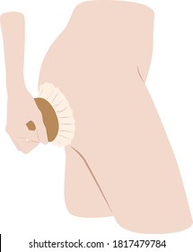 Woman body in perfect form, cosmetic cellulite treatment. Body care and anti cellulite massage. Perfect female buttocks after massage. Using a massage brush. Dry brush massage