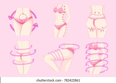 woman with body plastic surgery concept on the pink background