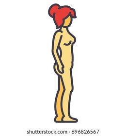 Woman body profile, female silhouette concept. Line vector icon. Editable stroke. Flat linear illustration isolated on white background