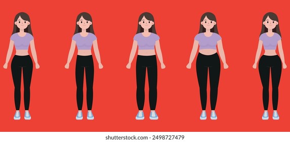 Woman body shape types: pear, apple, square, inverted triangle, hourglass