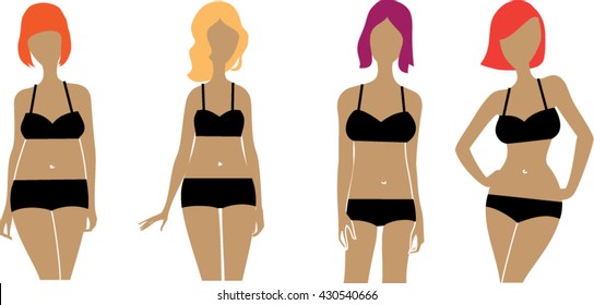 Woman body shapes. Female body types. Vector illustration.