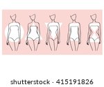 Woman body shapes. Round, Triangle, Rectangle, Hourglasses types. Vector illustration. Line drawing