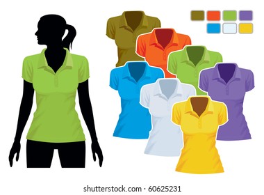 Woman body silhouette with colorful collection of polo shirts