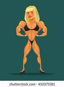 Woman bodybuilder. Vector flat cartoon illustration