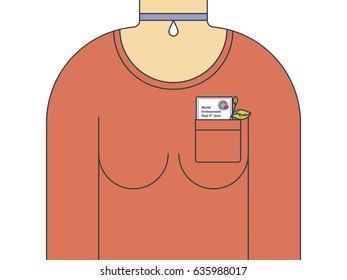 Woman BodyTemplate. Human body without a head. World Environment Day. Everyone cares about nature Concept. Volunteer program. Conference participant badge. Earth Day. Vector EPS 10