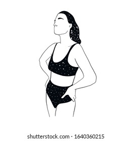Woman boho, surrealistic art, female silhouette. Design concept philosophy, astrology, esoteric, surrealism, space.