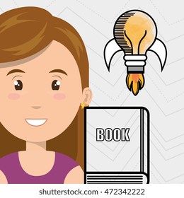 woman with book idea reading, vector illustration design