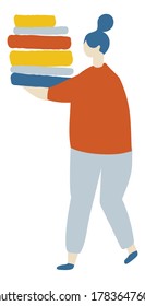 Woman With Books Flat Character Flat Vector