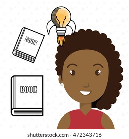 woman with books idea, reading vector illustration design