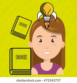 woman with books idea, reading vector illustration design