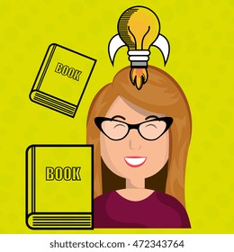 woman with books idea, reading vector illustration design