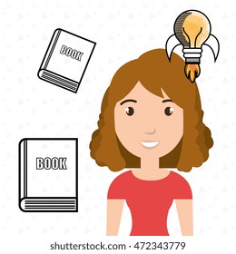 woman with books idea, reading vector illustration design
